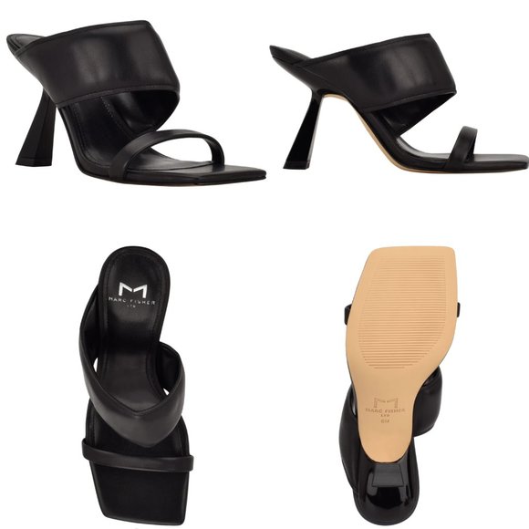 Size 9M - MARC FISHER LTD - Deann Leather Sandal Black High Heel Slide NEW - Picture 3 of 5